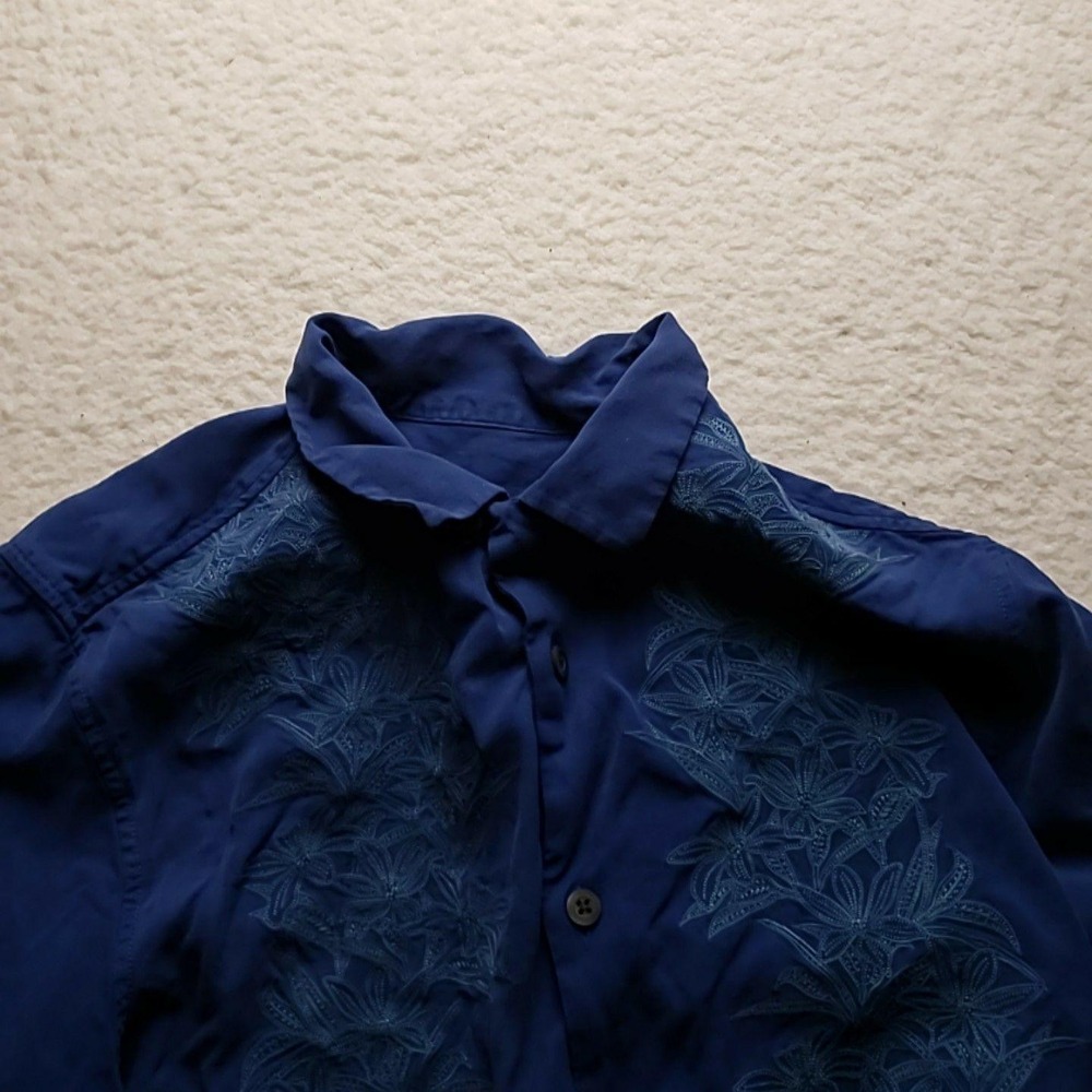 Tommy Bahama Shirt Mens Large Blue Hawaiian Silk Short Sleeve Button-Up